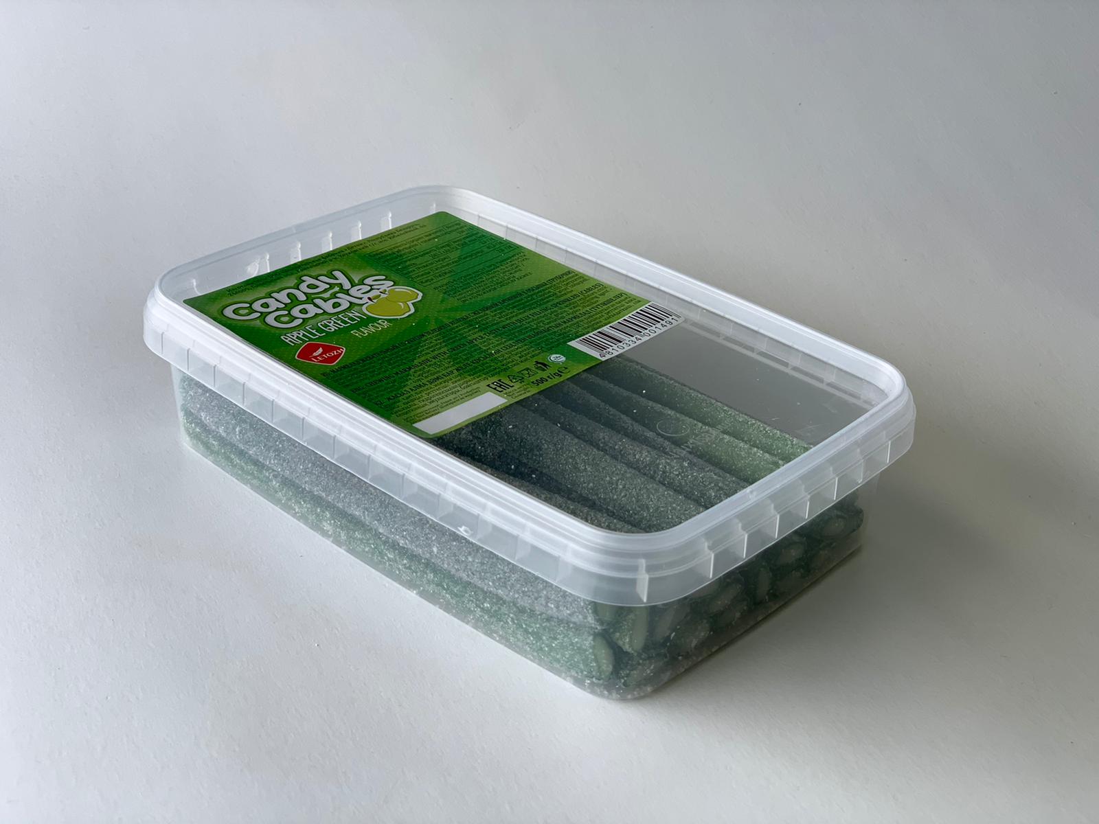 Candy Cables трубочки со вкусом зеленого яблока с желейной начинкой в обсыпке