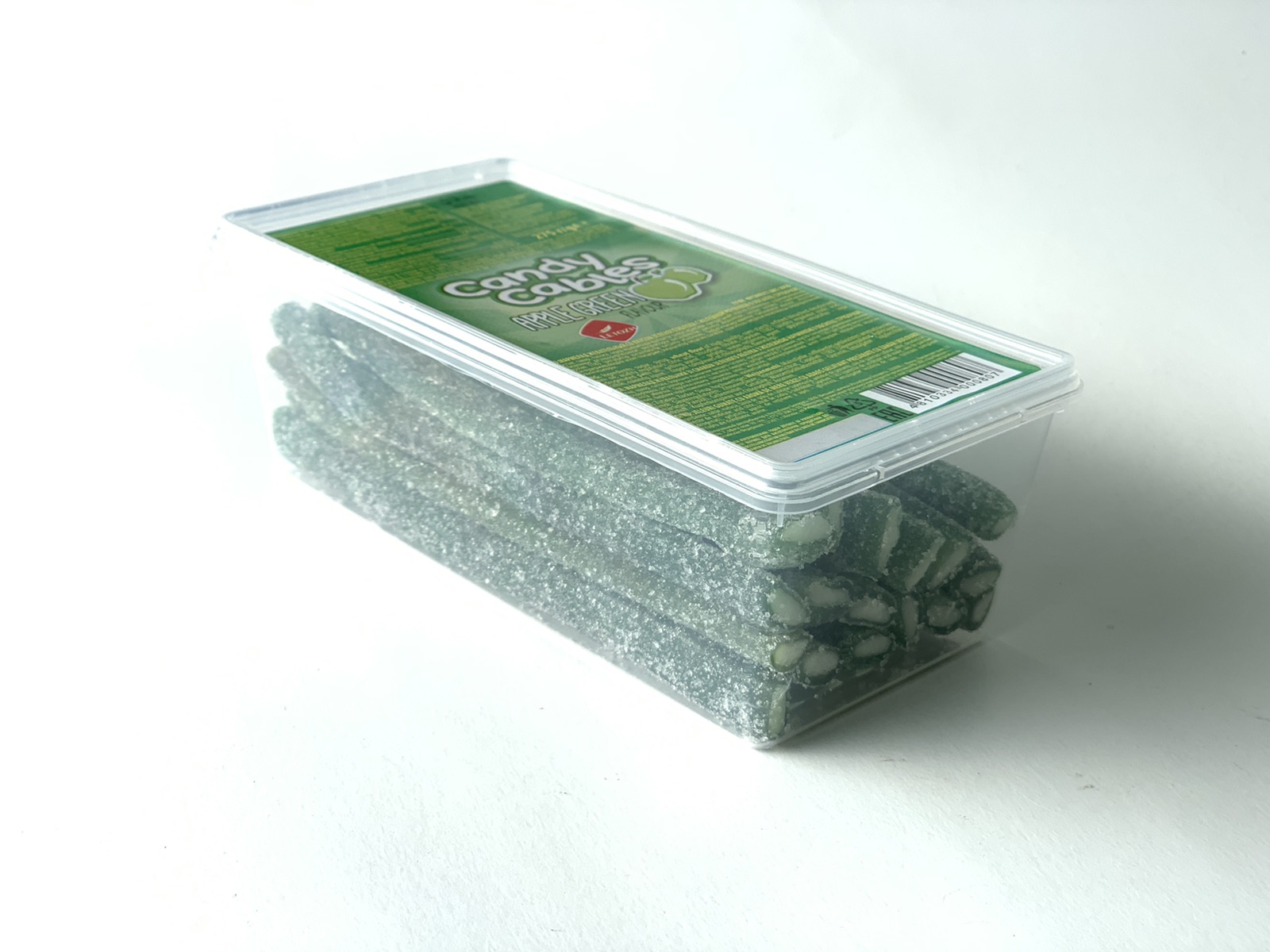 Трубочки  со вкусом зеленого яблока с желейной начинкой в обсыпке