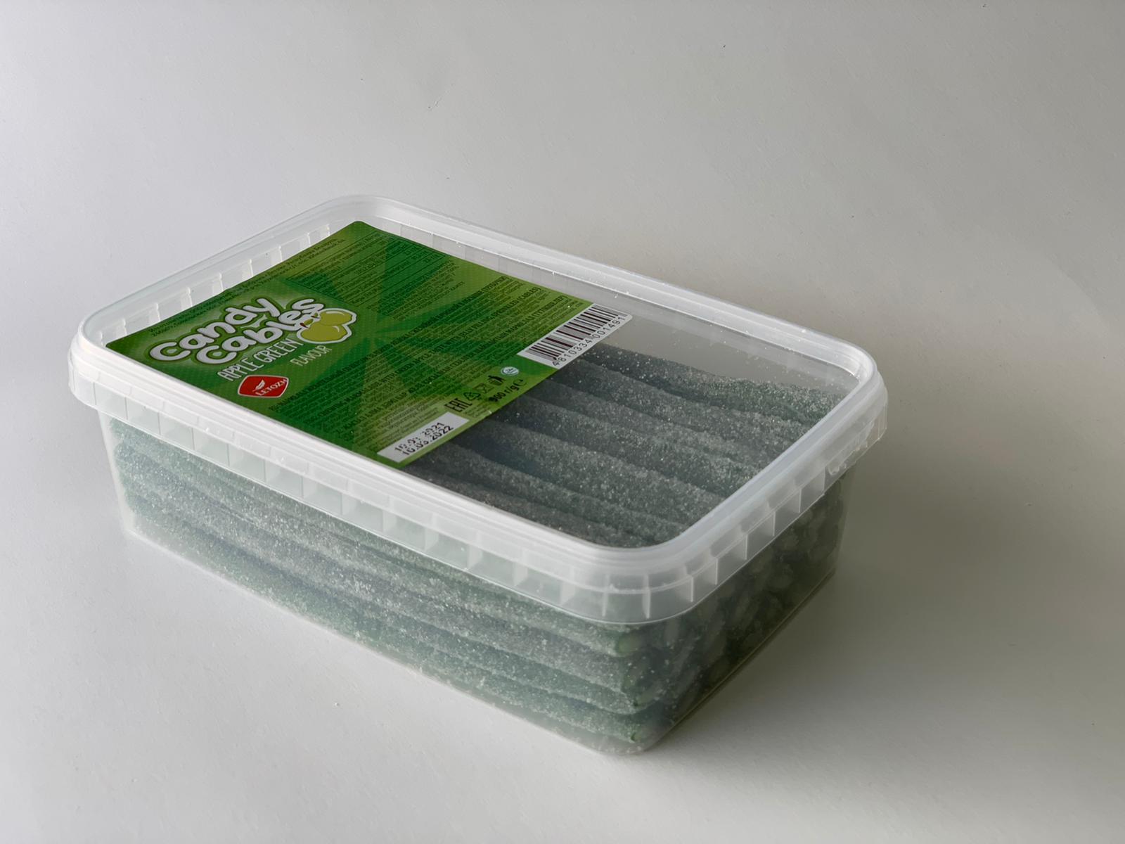 Candy Cables трубочки со вкусом зеленого яблока с желейной начинкой в обсыпке